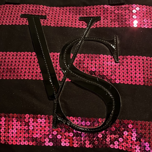 NWT Victoria's Secret Pink Sequin Stripe Weekender Bag w/ "VS" in Black Letters - Picture 2 of 12